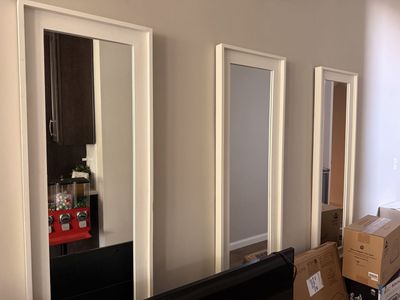 Set of 3 White Framed Full-Length Wall Mirrors, 55" Tall x 17.5" Wide, Modern Design