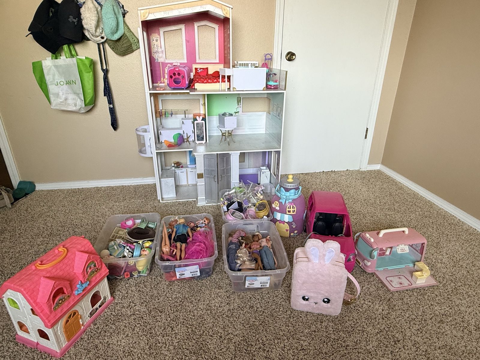 KidKraft Wooden Dollhouse & Large Toy Bundle with Dolls, Vehicles, & Accessories