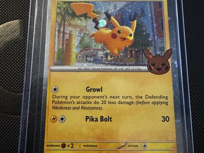 Pokémon Pikachu Holo Promo Card 018/091 Celebrations / Paldean Fates Style in Toploader