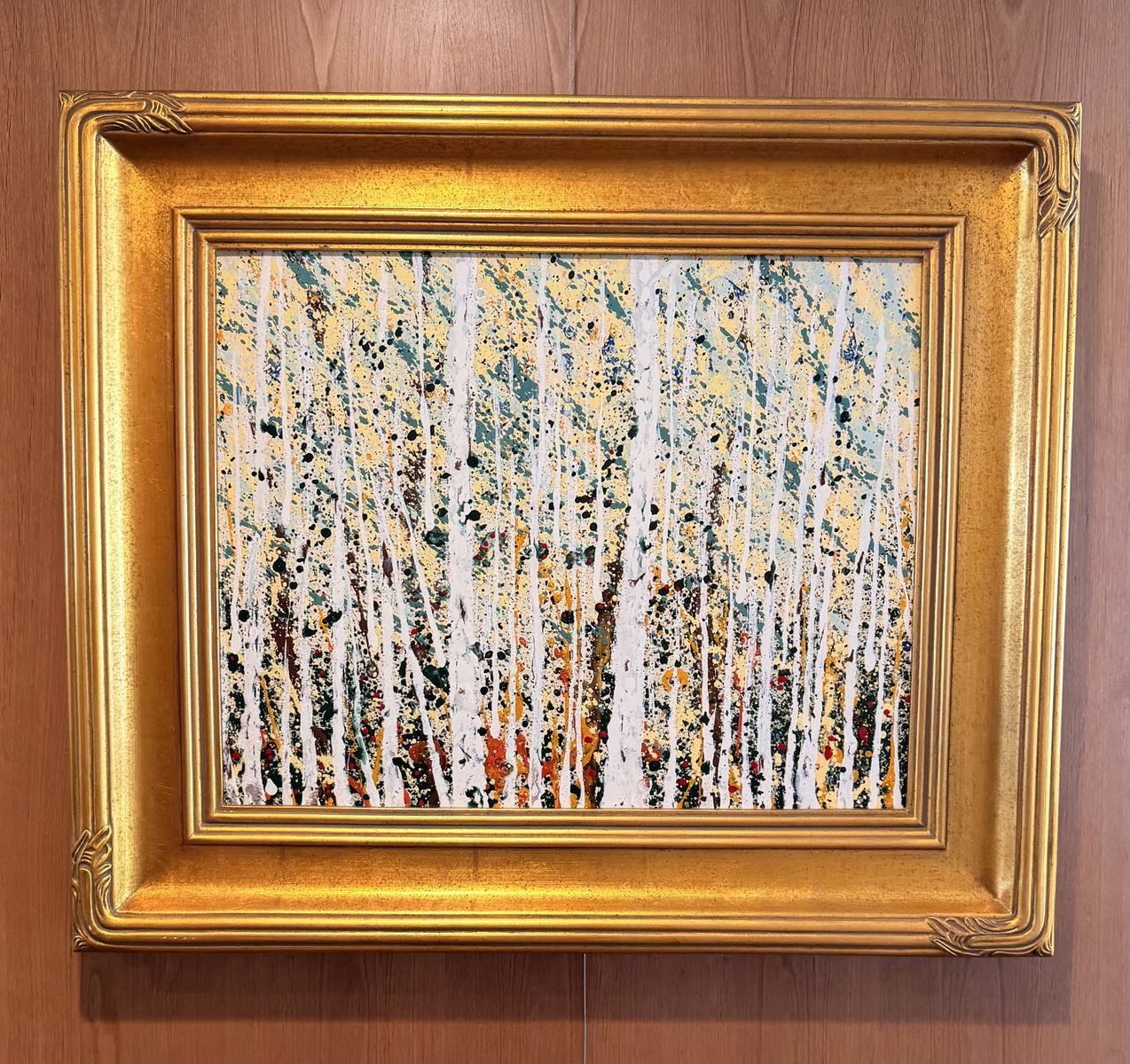 Estate sale - 20" x 16" painting of aspens with gilded wood frame