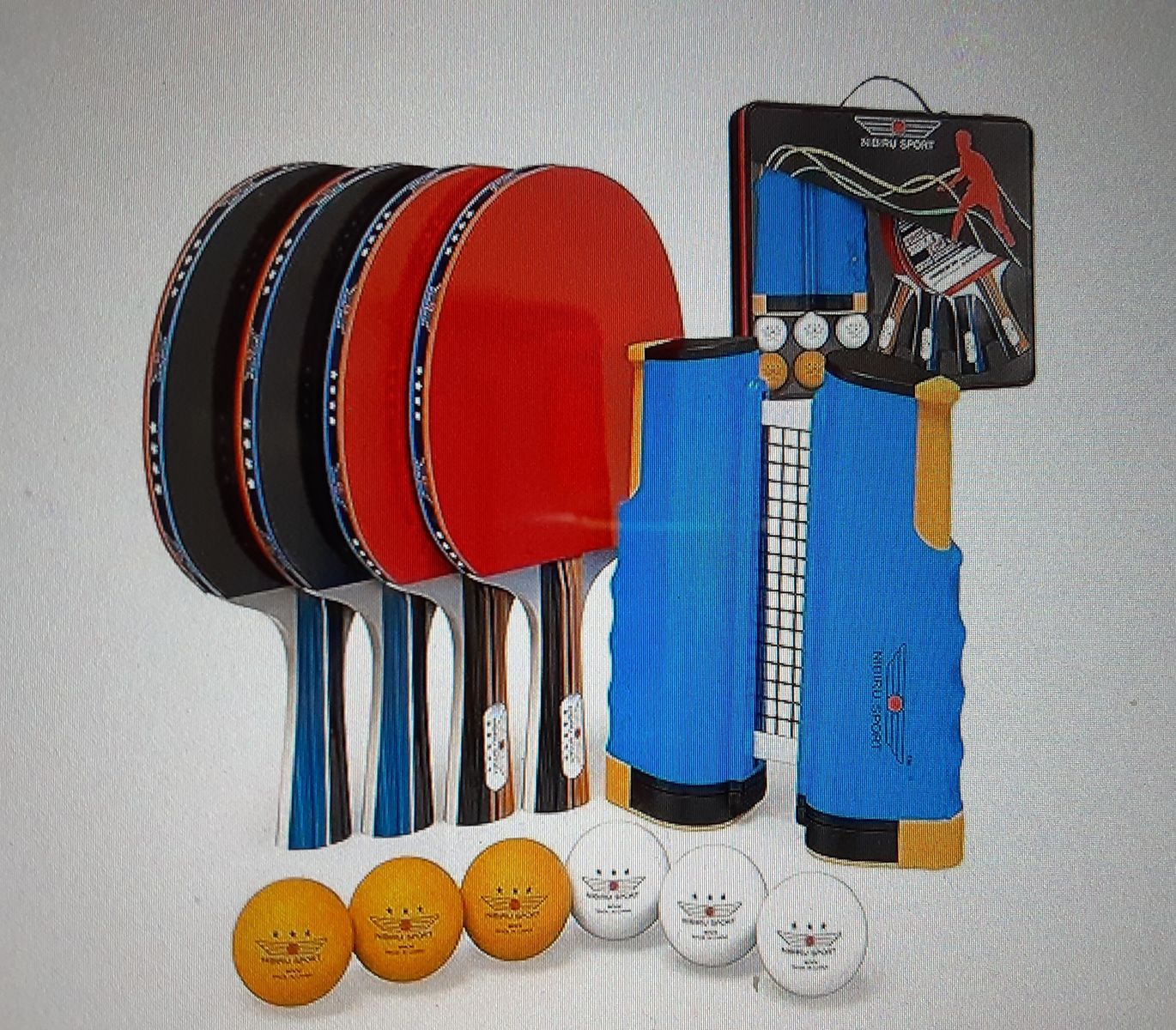 New NIBIRU SPORT Professional Ping Pong 4 Paddle Set for Two Or 4 Players with Retractable Net and 6 Balls 