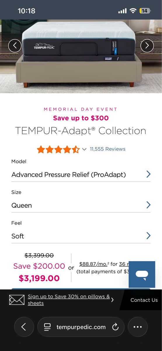 Queen Tempur-Pedic ProAdapt Cloud Technology