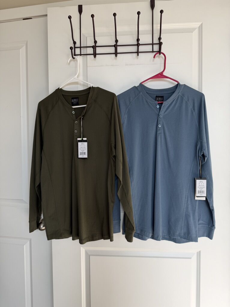 New 2pk Cotton LS Mens Henleys Size S