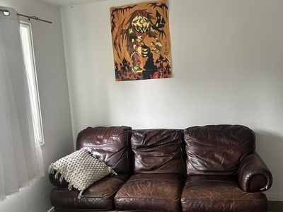 Distressed Brown Leather Couch