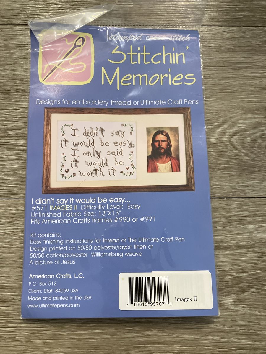American Crafts Stamped Cross Stitch Kit: "I Didn't Say It Would Be Easy..." Jesus Theme, 13"x13"