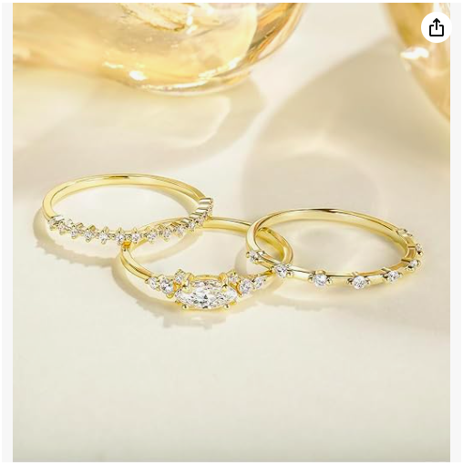 Brand New Womens TIGRADE 14K Gold Plated Stacking Rings (Size 7)