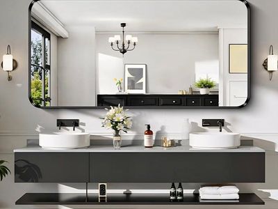Black Bathroom Mirror, 36"x72" Rectangular Mirror with Deep Metal Frame, Rounded Corner, Tempered Glass, Large Mirror for Wall,