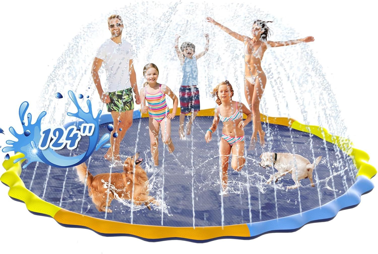 NEW Instraella Splash Pad for Kids and Dogs, 124in Non-Slip Sprinkler Mat 0.5mm Thickened Durable and Foldable