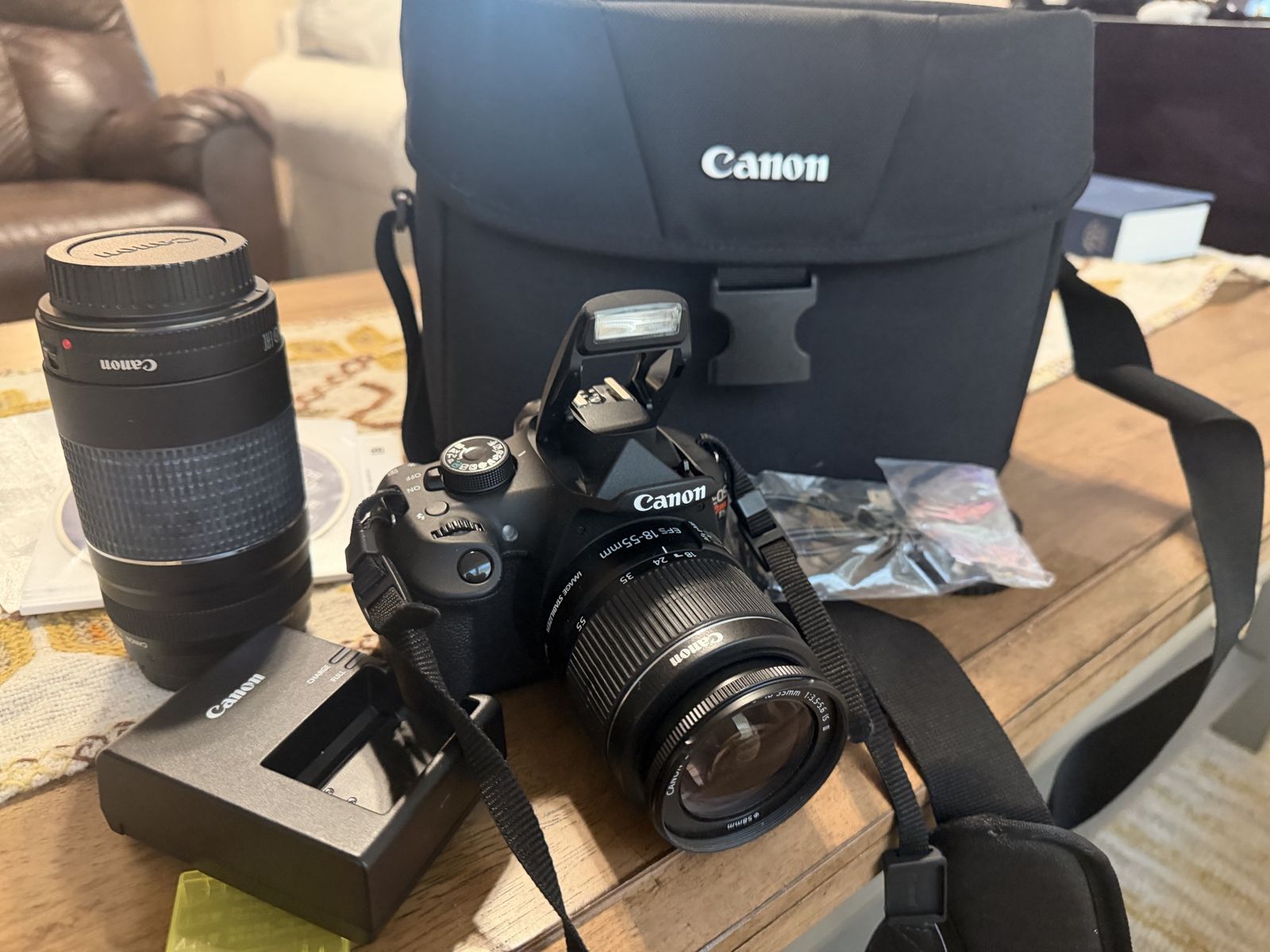 Canon EOS Rebel T5 DSLR Camera with 18-55mm and Telephoto Lenses and Bag