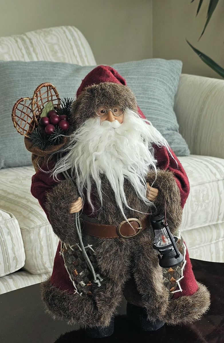Rustic Santa Claus Holiday Figurine with Snowshoes and Lantern 16"T