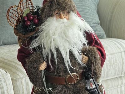 Rustic Santa Claus Holiday Figurine with Snowshoes and Lantern 16"T