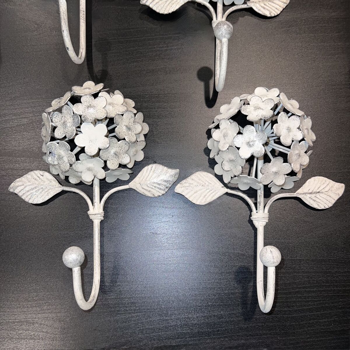 New Metal Wall Hook, Creamy White Hydrangea Flower with Subtle Glitter Accents