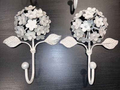 New Metal Wall Hook, Creamy White Hydrangea Flower with Subtle Glitter Accents