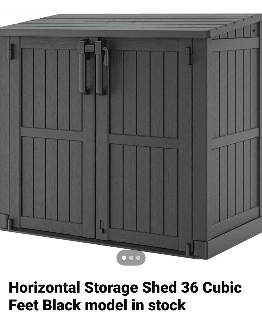 Outdoor Horizontal Storage Shed Cabinet, Black Resin Deck Box