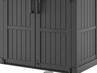 Outdoor Horizontal Storage Shed Cabinet, Black Resin Deck Box