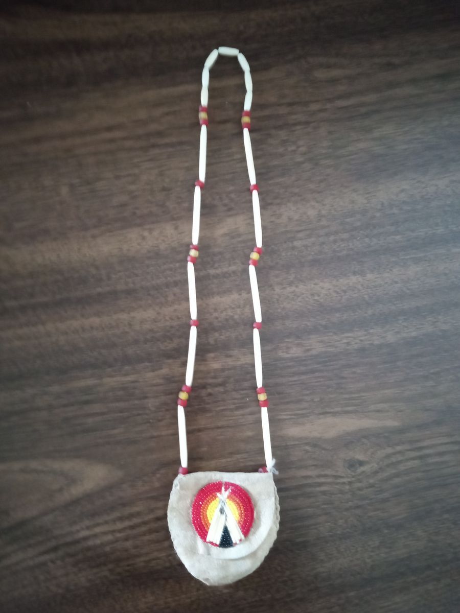 Native American medicine bag necklace with teepee medallion