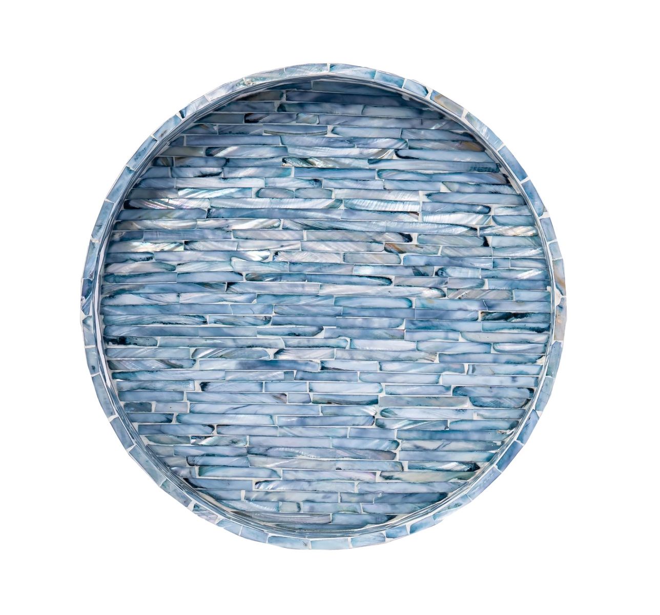 Blue Mother of Pearl Capiz Shell Round Decorative Serving Tray
