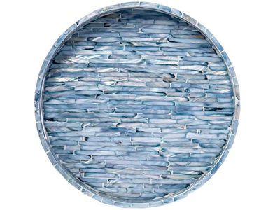 Blue Mother of Pearl Capiz Shell Round Decorative Serving Tray