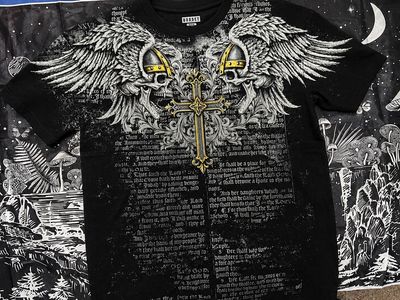 BOXSET Graphic T-Shirt Black Viking Skulls Wings Cross Mens Size Medium