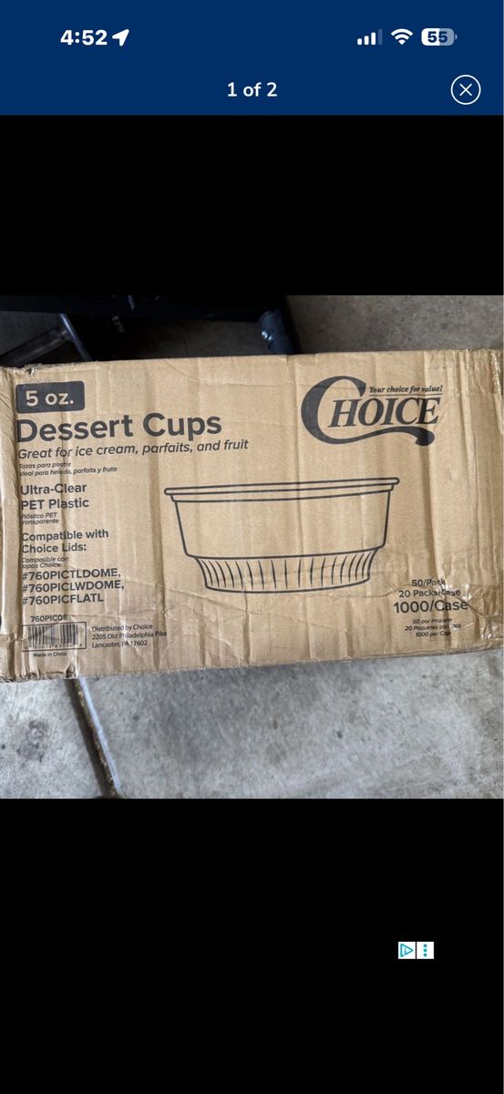 Choice 5 oz. Ultra-Clear PET Plastic Dessert Cups 1000/Case
