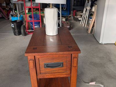 nightstand with drawer and lamp
