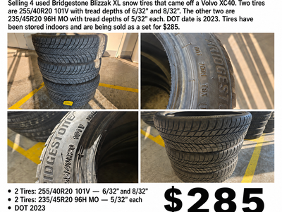 Set of 4 Bridgestone Blizzak XL Snow Tires – $285