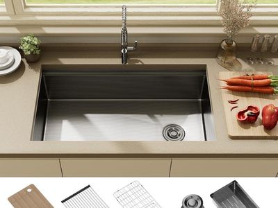 Stainless Steel Undermount Single Bowl Sinks,33x19x9 Inch Deep Sink, Kitchen Sinks, Modern Undermount Kitchen Sink with Ledge