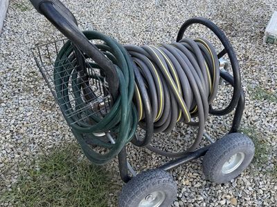 Hose reel on wheels with hose