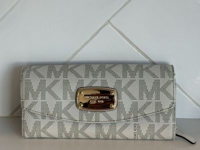 Michael Kors Vanilla MK Logo Coated Canvas Continental Wallet Gold-Tone Hardware