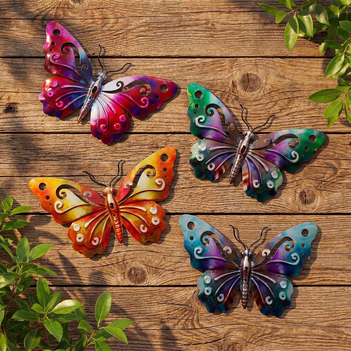 4 Pack 9.6" Metal Butterfly (blue, green, orange, purple) Wall Decor, Hanging Decoration BA4
