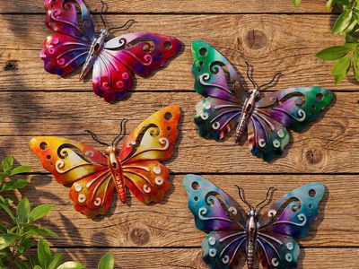 4 Pack 9.6" Metal Butterfly (blue, green, orange, purple) Wall Decor, Hanging Decoration BA4