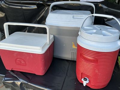 Igloo Playmate, Rubbermaid Cooler & Water Jug - Set of 3 for Camping, Picnics, & Sports