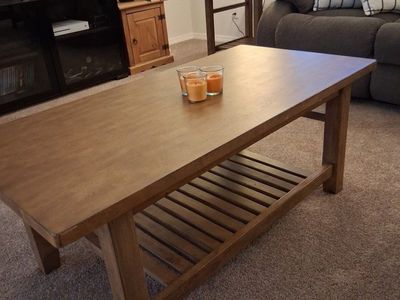 Matching wood coffee table and 2 side tables