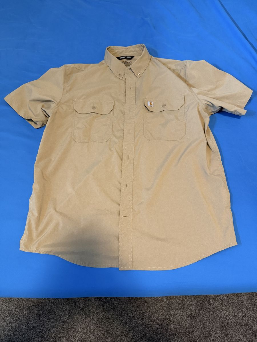 Carhartt Force Men's Dark Khaki Relaxed Fit Button Up Short Sleeve Shirt Size XL