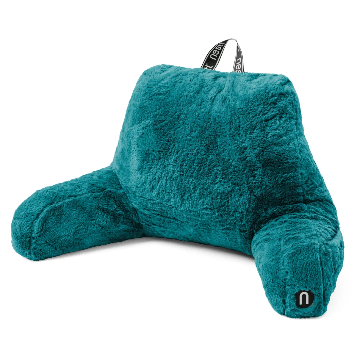 NESTL Teal Fur Reading Pillow with 3 Storage Pockets