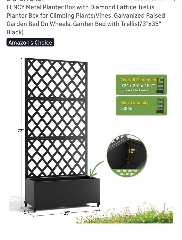 Fency Metal Planter Box With Trellis