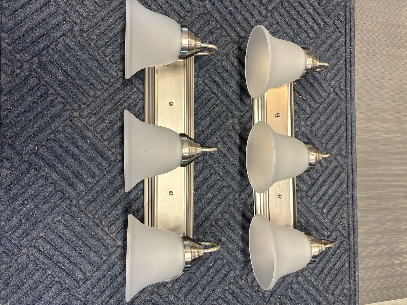 Set of 2 Brushed Nickel Vanity Light Fixtures with Frosted Glass Shades