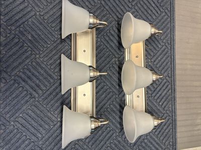 Set of 2 Brushed Nickel Vanity Light Fixtures with Frosted Glass Shades