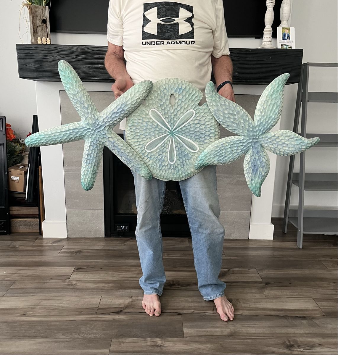 Large 53” Wooden Coastal Wall Decor Hand-Carved Starfish and Sand Dollar Decor