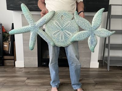 Large 53” Wooden Coastal Wall Decor Hand-Carved Starfish and Sand Dollar Decor