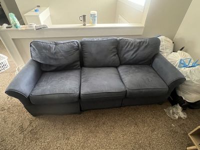 Comfortable Blue Microfiber 3-Cushion Sofa Couch