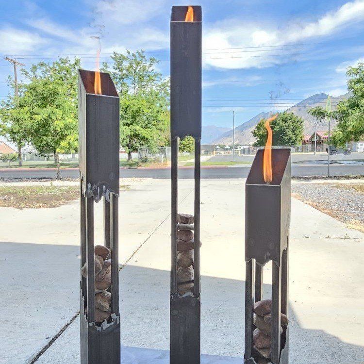 Handmade Metal Torch Display Sculpture - Unique Flame Art Piece