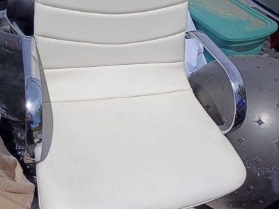 White/Off-White Office Chair with Chrome Accents and Wheels - Adjustable Swivel Task Chair