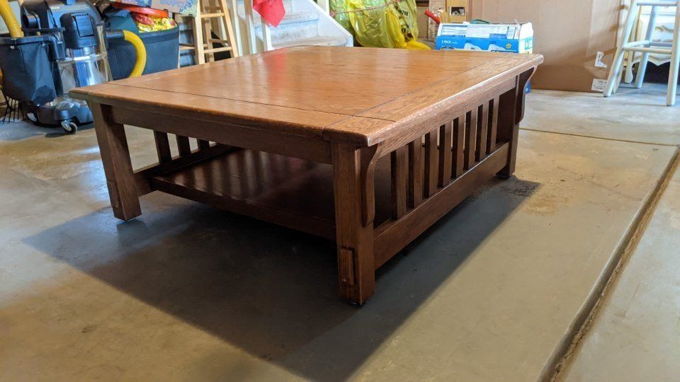 Mission Style, Solid Oak Coffee Table with Shelf - 40"L x 40"W x 18"H