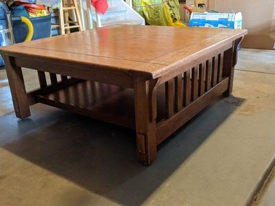 Mission Style, Solid Oak Coffee Table with Shelf - 40"L x 40"W x 18"H