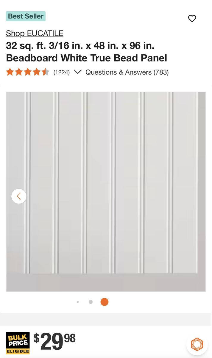 Eucatile 3/16 in. x 48 in. x 96 in. White Beadboard True Bead Wall Panel