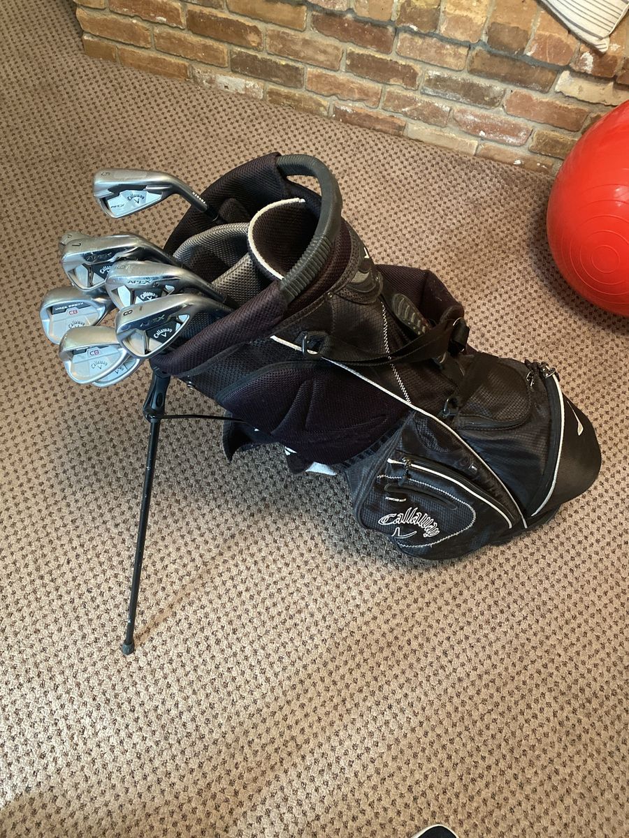 Callaway Golf Apex 21 irons, stiff 6-A, CB Wedges, and bag, $600