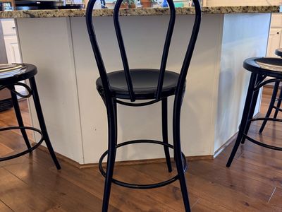 Black Metal Counter Height Bar Stool with Curved Back & Footrest - Set of 4 Available