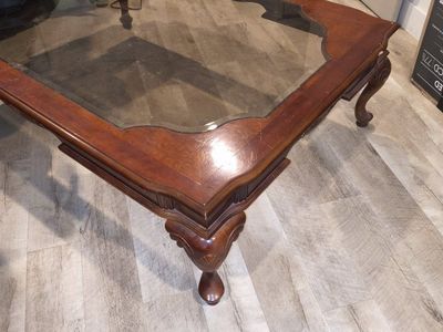 Ornate Wood & Glass Coffee Table - Traditional Style. 54x40x20