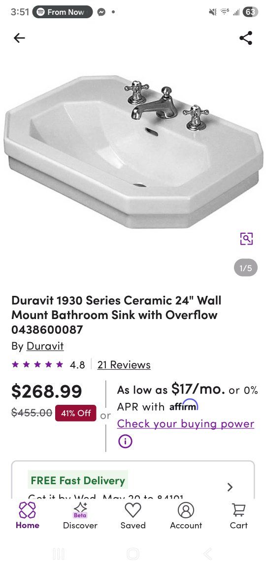 24 inch new washbasin sink wall mounted